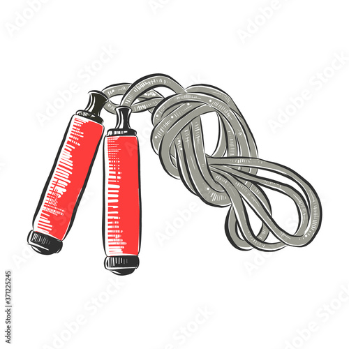 Vector engraved style illustration for posters, decoration and print. Hand drawn sketch of jump rope in colorful isolated on white background. Detailed vintage woodcut style drawing.