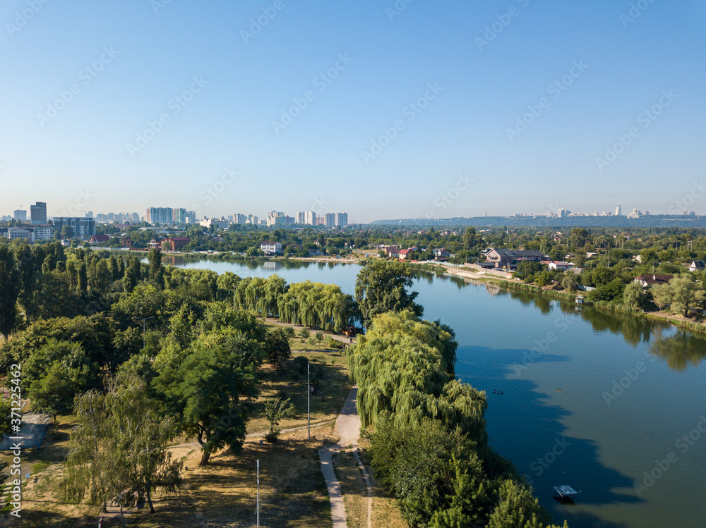 Aerial drone view. Kiev cityscape
