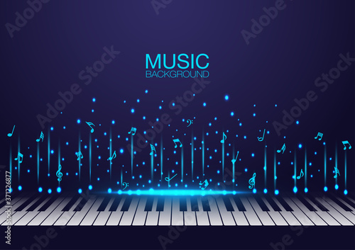Vector of the piano key with a flying music note. concept of music background photo