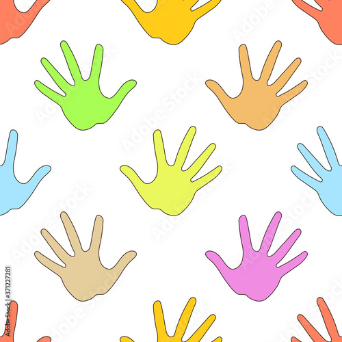 Seamless pattern of multicolored palms  hands. Vector stock illustration eps10.