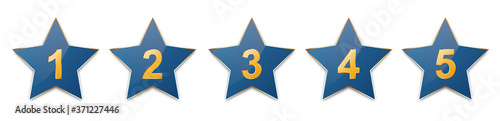 5 blue stars with gold frame for customer produkt rating