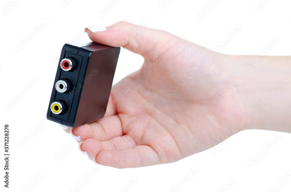 custom made wallpaper toronto digitalHDMI to RCA AV adapter in hand on white background isolation