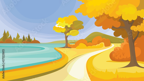 Autumn park by the lake. Beautiful nature scenery.
