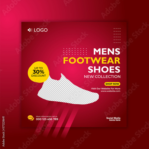 Footwear Shoes Social Media Template Design or Men's shoe flyer. Modern social media post template design.