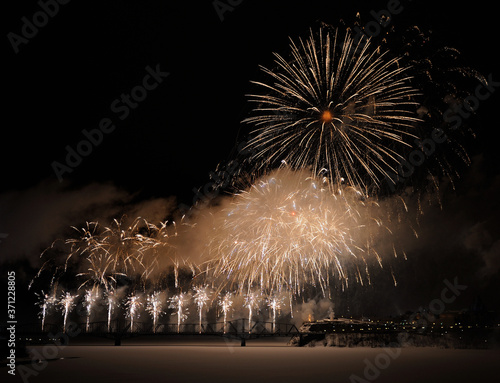 Urban Fireworks Display with Colours photo