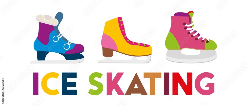 Colorful ice skates vector illustration. Winter outdoor activity.