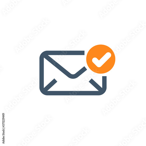 Checked email icon. Letter symbol. Received sms message. Check mark icon. Official confirmation message, mail sent successfully, e-mail delivery, verification email.