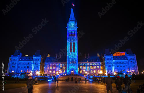 Christmas Lightshow on Parliament Building Canada