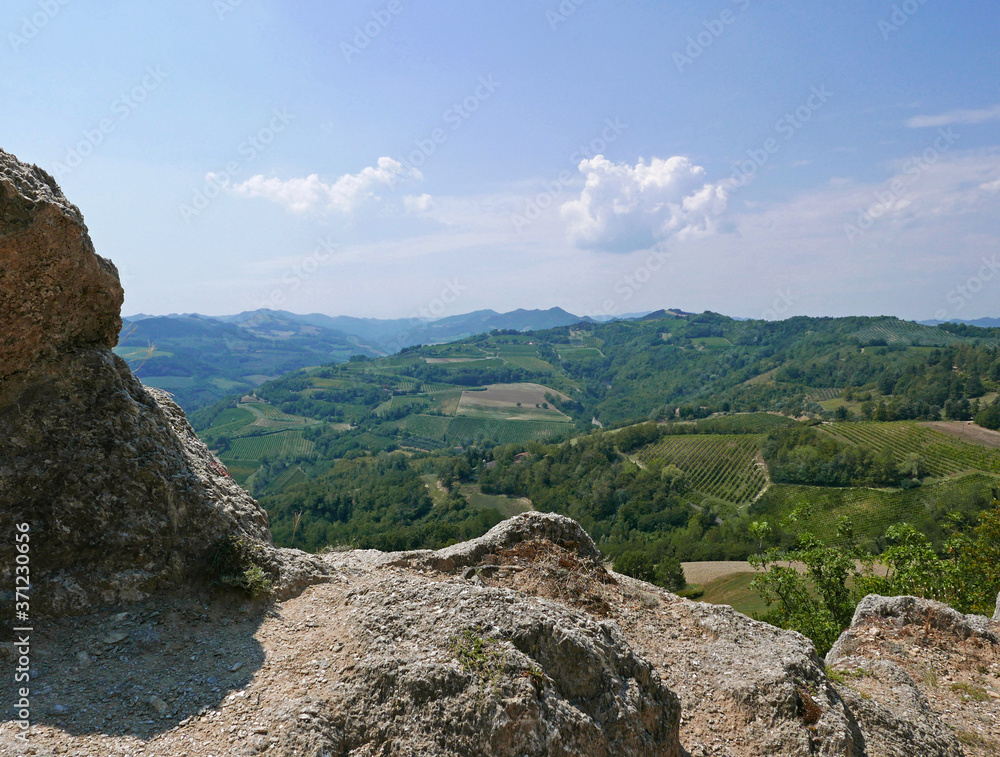 scenico panorama delle campagne coltivate in emilia romagna , in italia