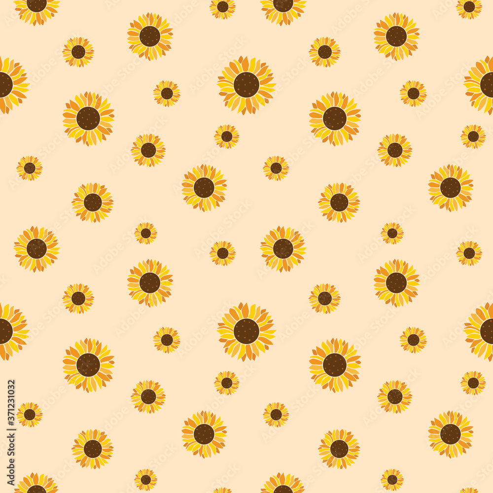 Vector seamless pattern of sunflower on a yellow background. T-shirt print, fashion print design, kids wear, greeting and invitation card. Vector seamless pattern of sunflower on a yellow background. T-shirt print, fashion print design, kids wear, greeting and invitation card.