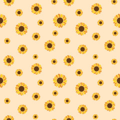 Fototapete Beigefarbene Muster Sonnenblumen Muster auf Gelbem Hintergrund  © PritiKumari