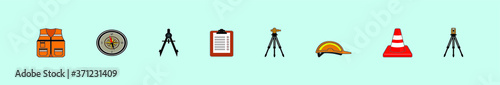 set of surveyor icon design template with various models. traffic cone, helmet and more vector illustration on blue