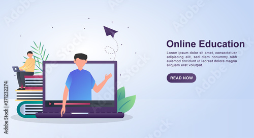 Illustration concept of online education with the person on the screen teaching a lesson.