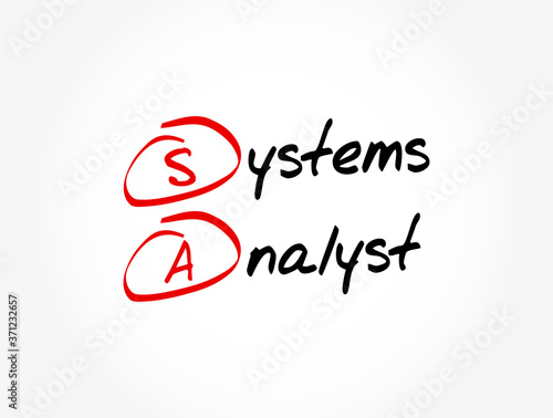 SA - Systems Analyst acronym, technology concept background