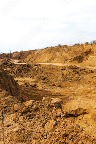 Industrial sand quarry. Sand pit. Sand special for construction. Construction industry.