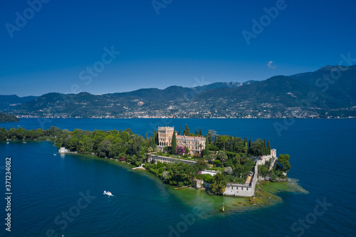 Island of Garda, Lake Garda north of Italy. Aerial photography.h
