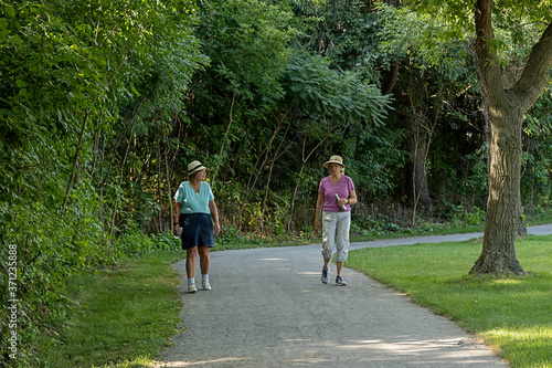 Active seniors on walking path