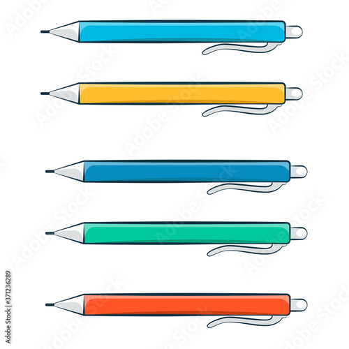 Pens on white background. School supplies isolated. Back to school theme. Flat vector illustration.