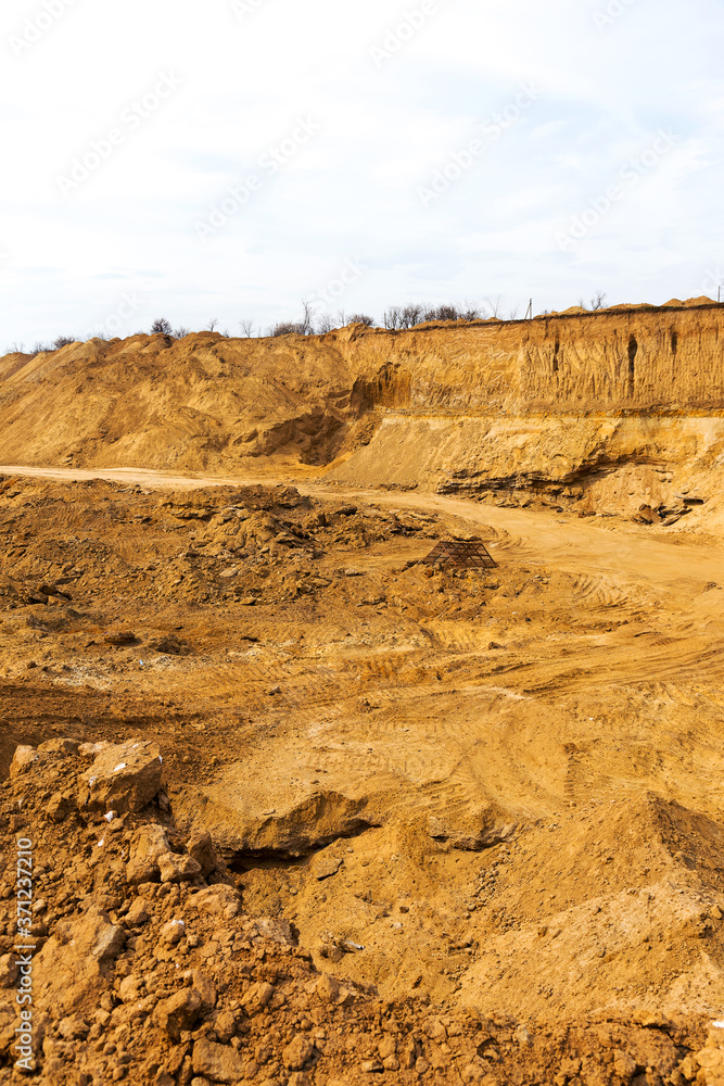 Industrial sand quarry. Sand pit. Sand special for construction. Construction industry.