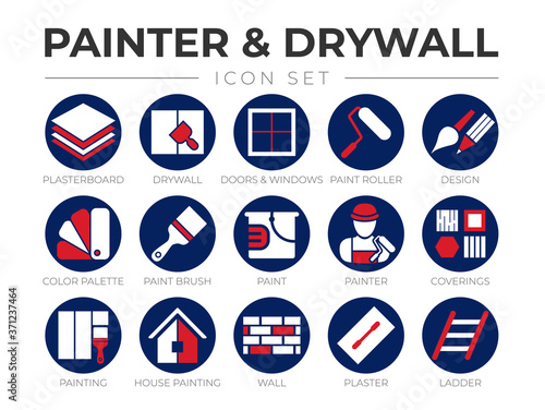 Round Painter and Drywall Color Icon Set