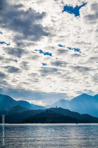 The scenery of Sun Moon Lake in the morning, a famous attraction in Taiwan, Asia. photo