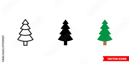 Tree spruce icon of 3 types color, black and white, outline. Isolated vector sign symbol.
