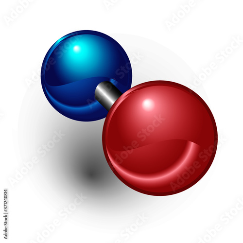 Nitrogen Oxide molecular structure. Chemical model of nitrogen oxide element molecule and atomic structure. 