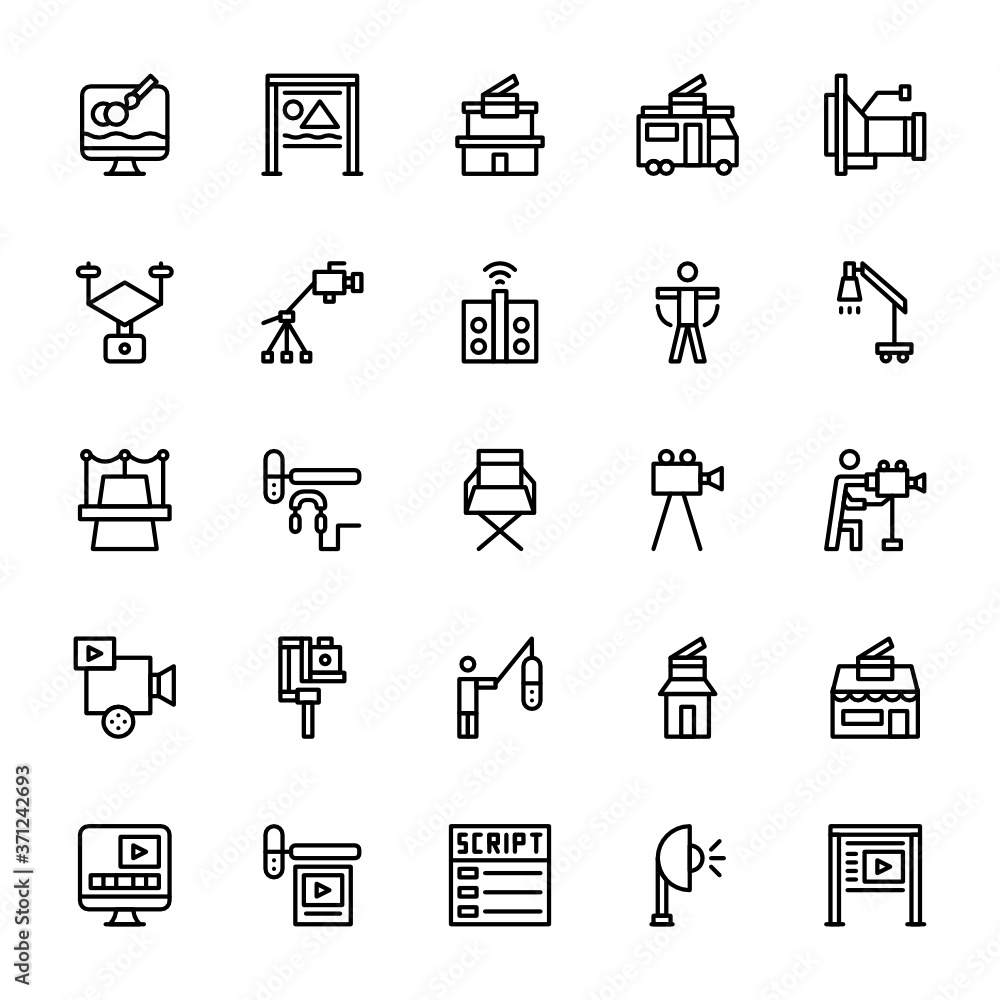 Set of Film Industry, House Production, Film Studio outline style icon - vector Set of Film Industry, House Production, Film Studio outline style icon - vector