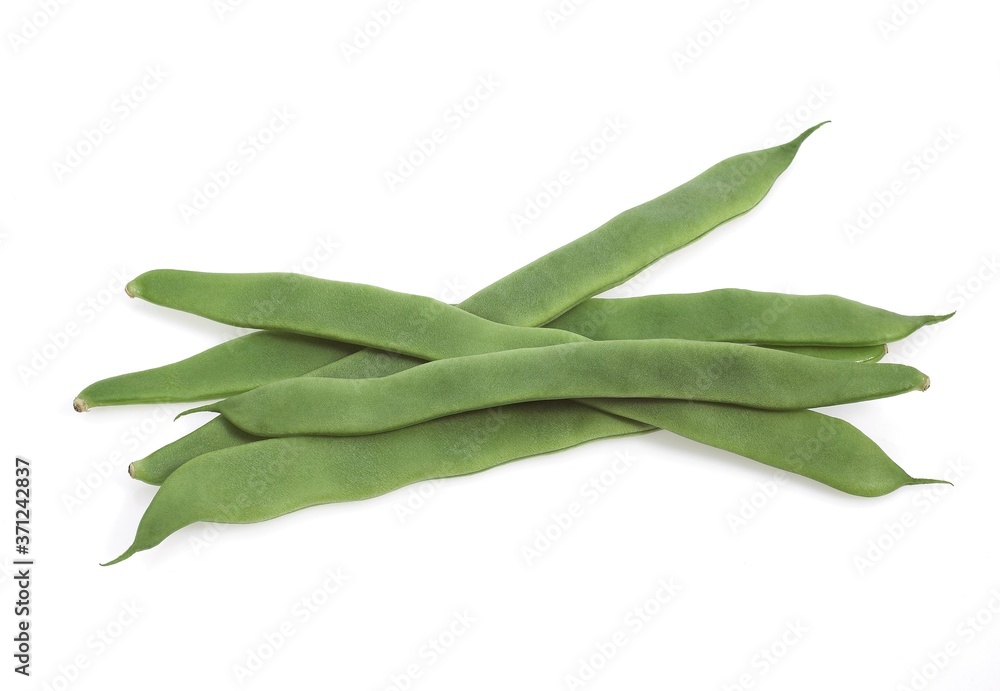 French Beans called Coco Plat, phaseolus vulgaris, Beans against White Background