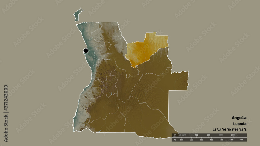 Location of Lunda Norte, province of Angola,. Relief