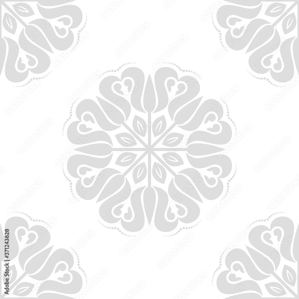 Floral vector ornament. Seamless abstract classic light background with flowers. Pattern with repeating floral elements. Ornament for fabric, wallpaper and packaging