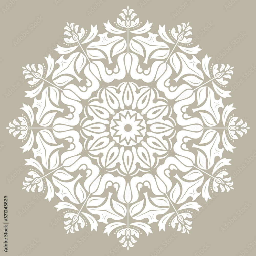 Elegant vintage vector ornament in classic style. Abstract traditional round white pattern with oriental elements. Classic vintage pattern