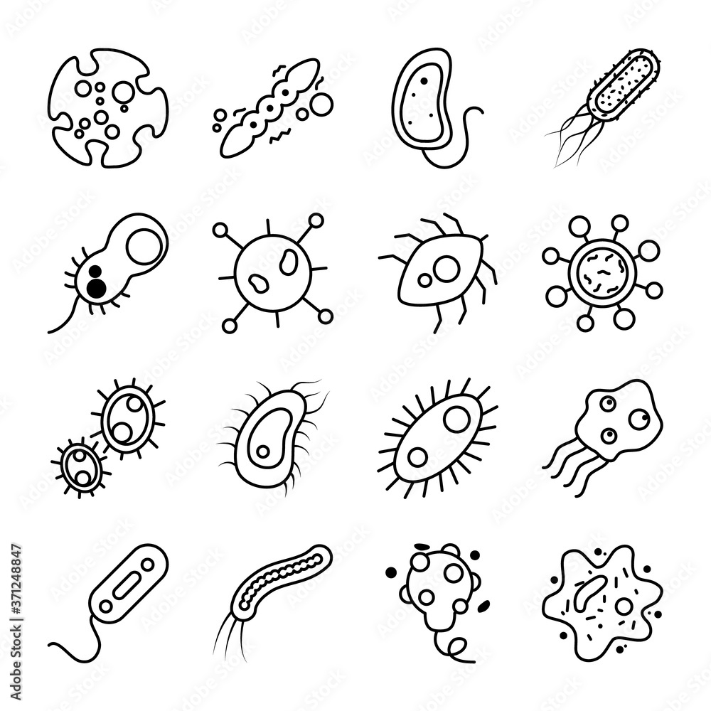 icon set of echerichia coli and bacterias shapes, line style icon set of echerichia coli and bacterias shapes, line style