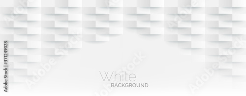 3D Futuristic white paper corners mosaic white background. Realistic geometric mesh rectangle texture. Abstract white vector wallpaper with hexagon grid