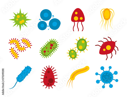bacterias icon set, flat style