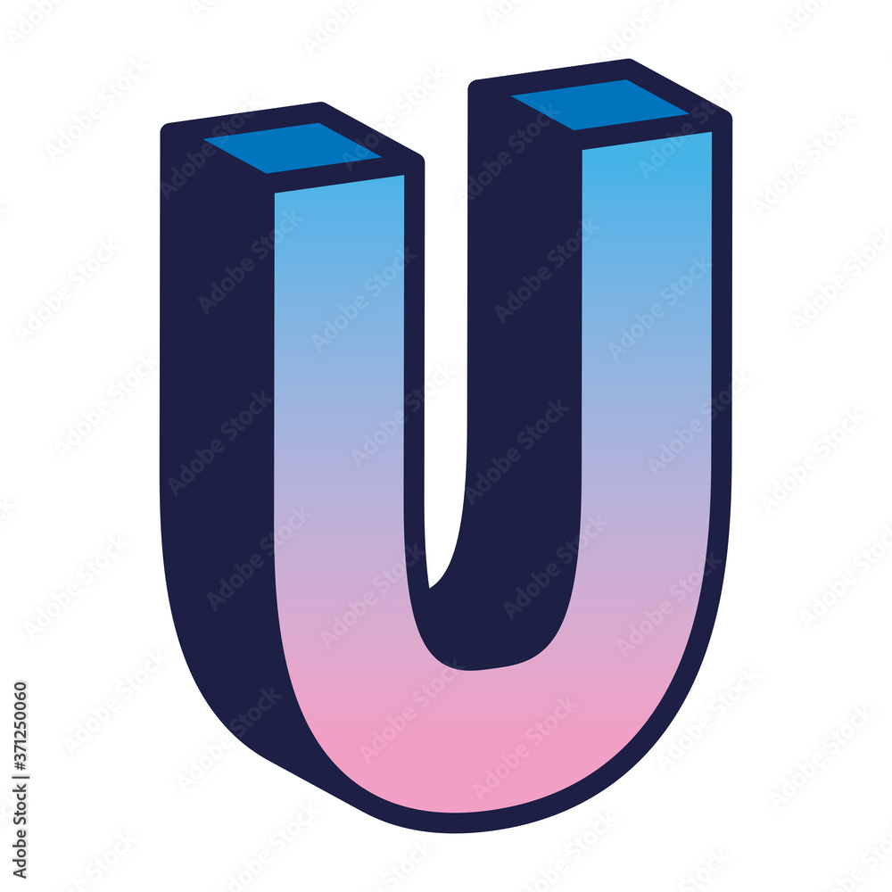 3d u letter design, lettering typography retro and comic theme Vector illustration 3d u letter design, lettering typography retro and comic theme Vector illustration