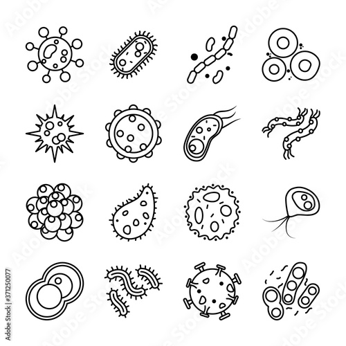 bacterias and virus shapes icon set, line style