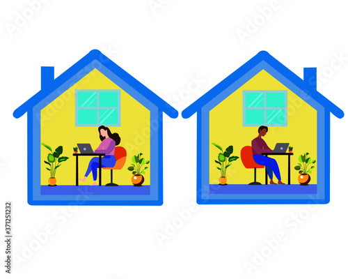 work from home vector,stay at home,working from home,staying indoors