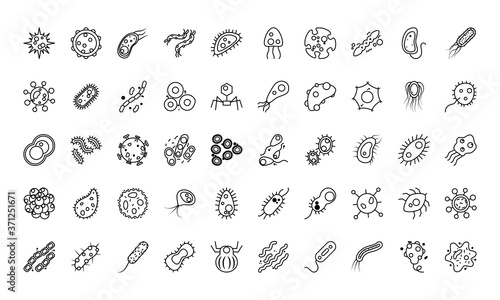 bacterias and virus shapes icon set, line style