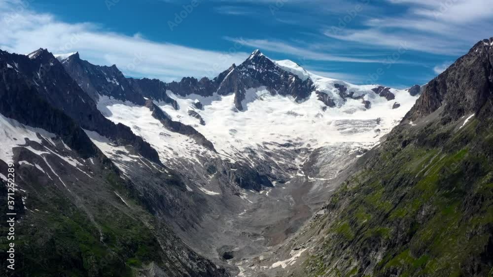 Beautiful landscape of the Aletsch Glacier in Switzerland the biggest Glacier in the Alps under the blue sky - aerial view with a drone 4K Beautiful landscape of the Aletsch Glacier in Switzerland the biggest Glacier in the Alps under the blue sky - aerial view with a drone 4K