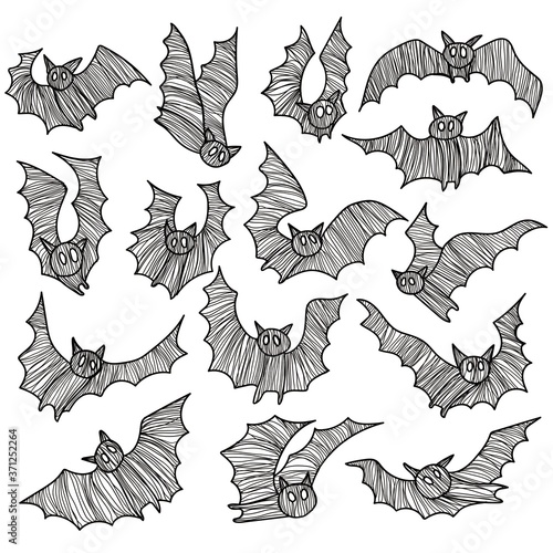 Flying bats Halloween hand drawn vector doodle