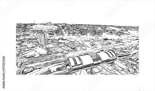 Building view with landmark of Americana is a municipality located in the Brazilian state of Sao Paulo. Hand drawn sketch illustration in vector.