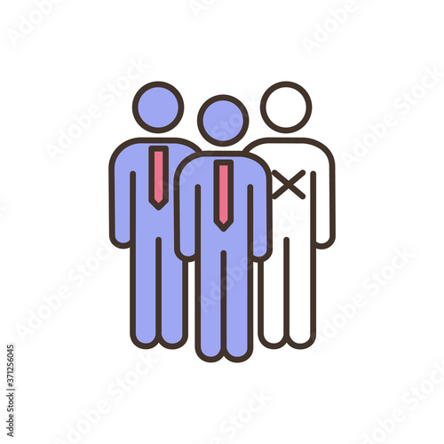 Corporate cut backs RGB color icon. Person quit office job. People fired from company position. Loss of job. Unemployment problem. Dismissal from work position. Isolated vector illustration