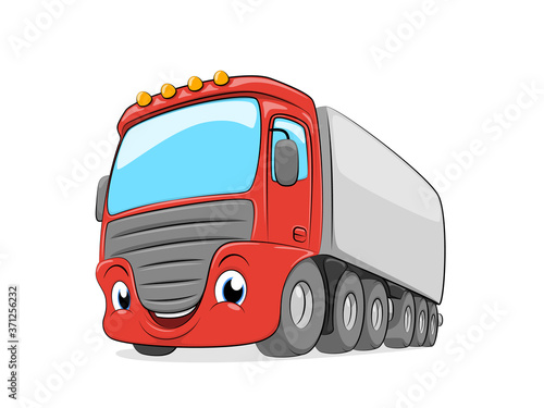 Cartoon cargo semi truck isolated on white background.