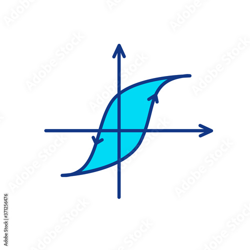 Hysteresis RGB color icon. Graph curve to represent magnetic field. Mathematical function. Educational chart. Growth and decline in physics grid. Rate of unemployment. Isolated vector illustration