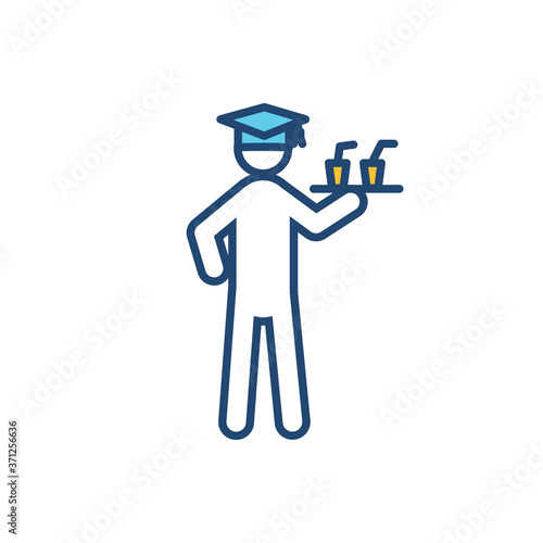 Underemployment RGB color icon. Over qualified specialist on part time job. Unemployment problem. Economic crisis in labor. Human resources. Struggle of graduate. Isolated vector illustration