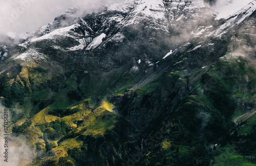 Dramatic Swiss Mountain Landscape on Partially Sunny Wet Fall Da photo