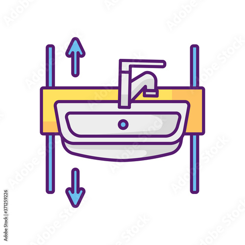 Adjustable height sink RGB color icon. Rise and fall wash basin for wheelchair users and seniors. Medical device. Wash hand basin. Disabled people accessible facilities. Isolated vector illustration