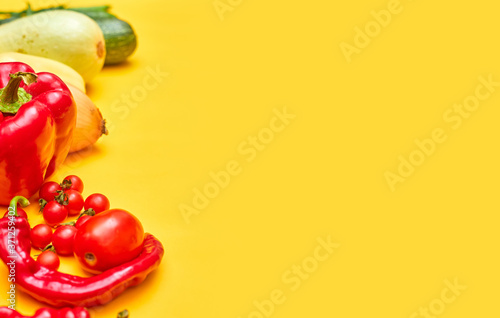 vegetables on a yellow background, copy space