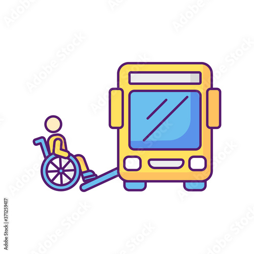 Bus ramp RGB color icon. Bus wheelchair ramp. Vertical platform lift. Accessibility device. Convenient public transport. Disabled people accessible facilities. Isolated vector illustration